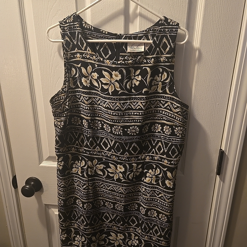 Kathie Lee Collection Black and Cream Patterned Sleeveless Midi Dress